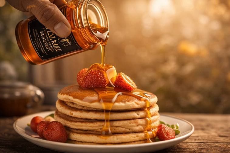 Honey on pancakes